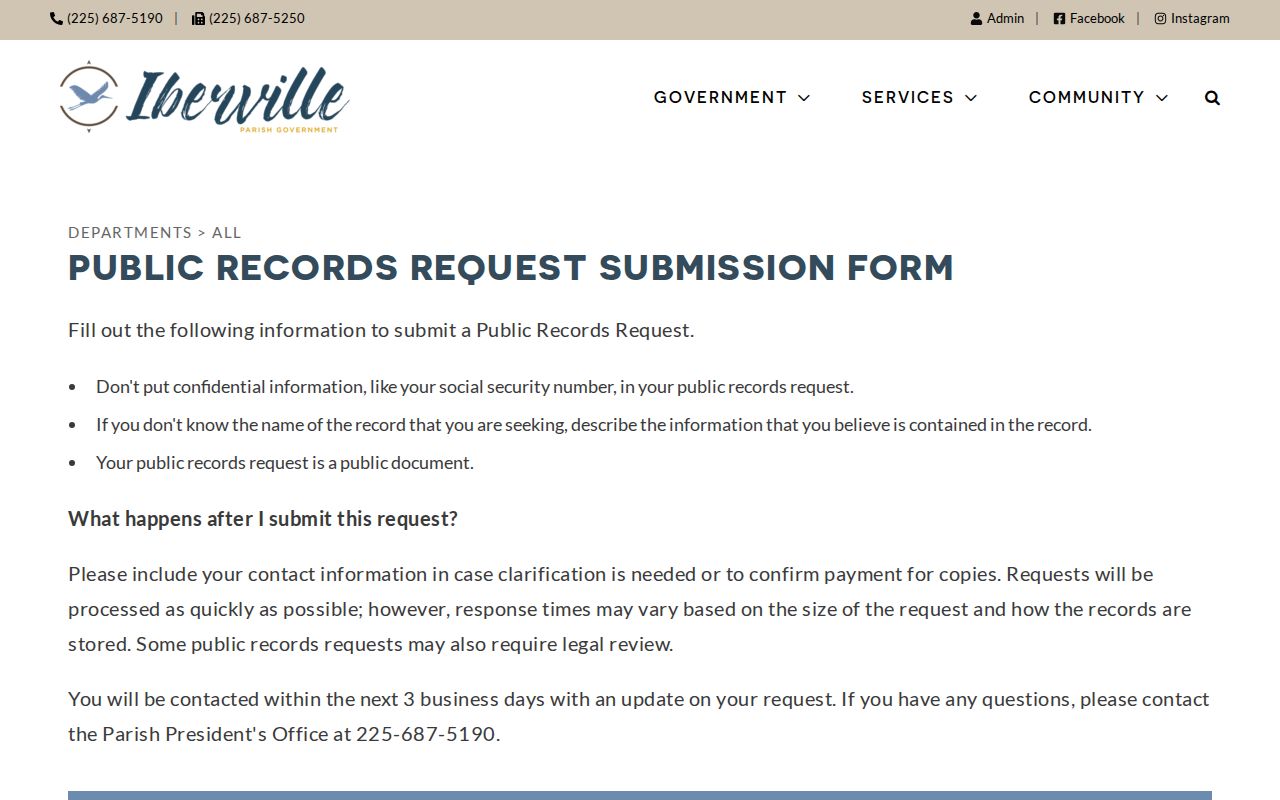 Iberville County warrant search: parish public records request fields and copy fee