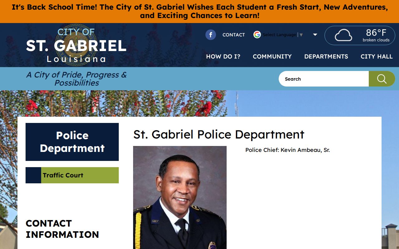 St. Gabriel warrant records: city police contact and station address