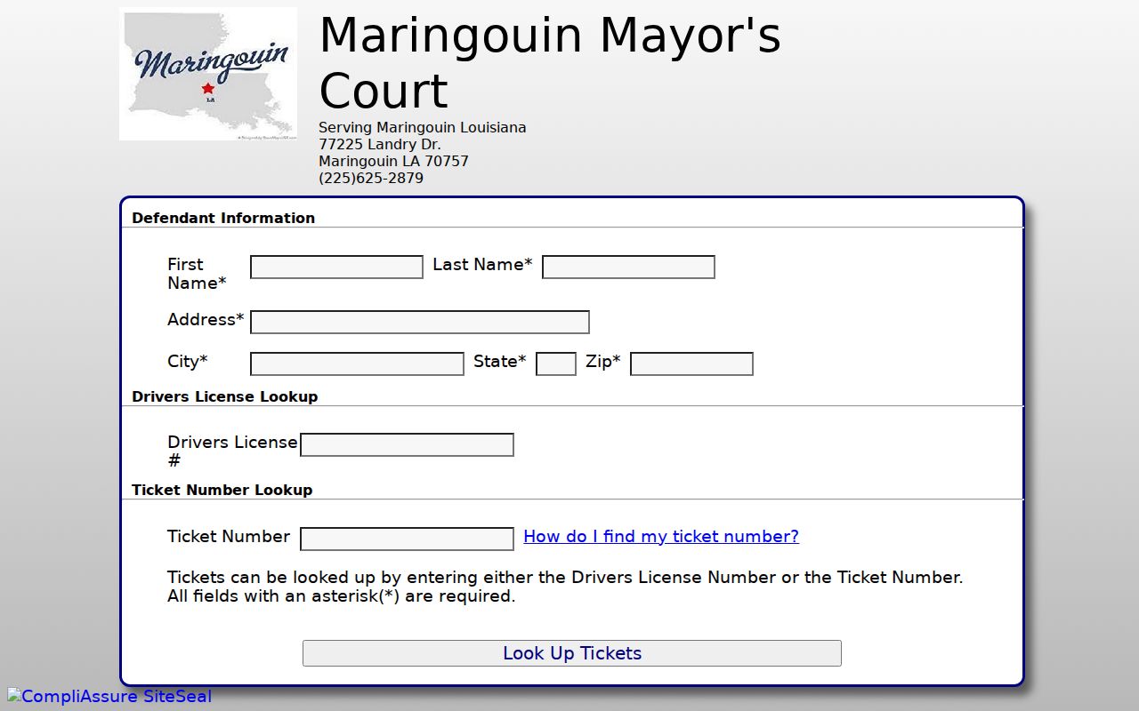 Maringouin warrant records: QuickCourt ticket lookup and defendant fields