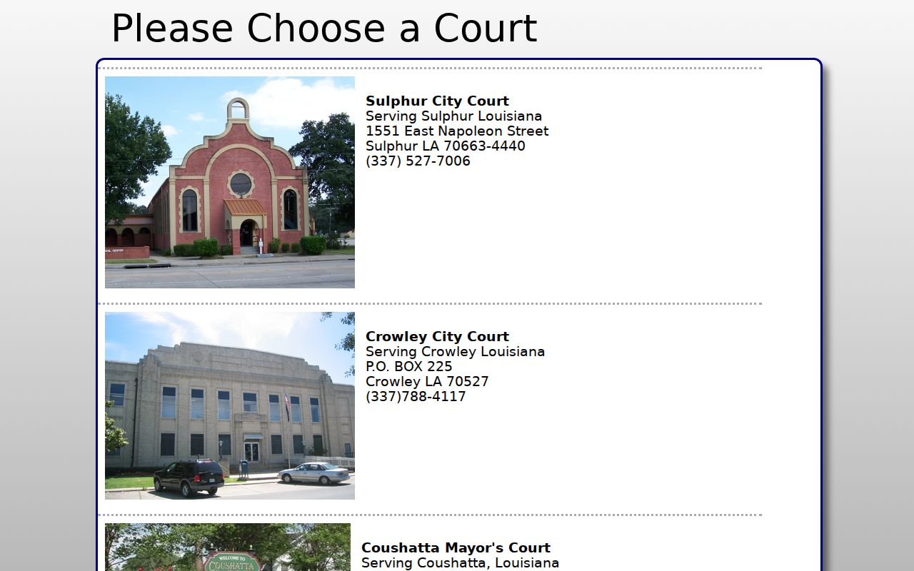 Iberville County municipal court warrants: vendor selector showing local court routes